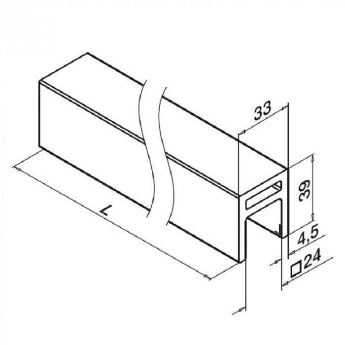 Tube profilé U 33 x 39 x 4,5 mm aluminium mat brossé