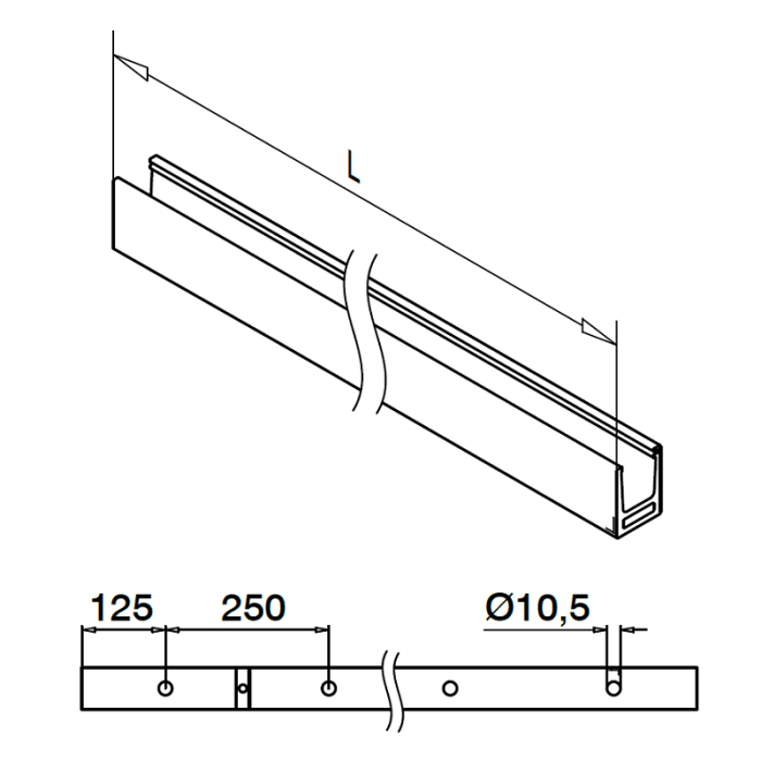 U-profiel 43,5 x 32 mm aluminium (brut)