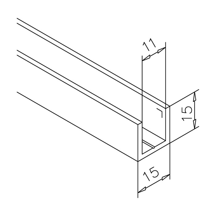 Profilé U aluminium 15 x 15 x 15 mm zilver mat anodisé
