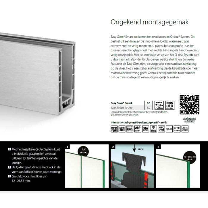 Hoekbevestiging Easy Glass Smart, zijmontage, model 8231, aluminium (geanodiseerd)