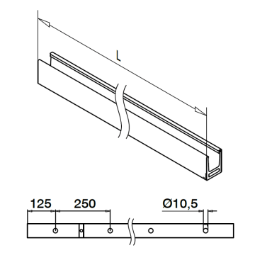 U-profiel 43,5 x 32 mm aluminium (brut)